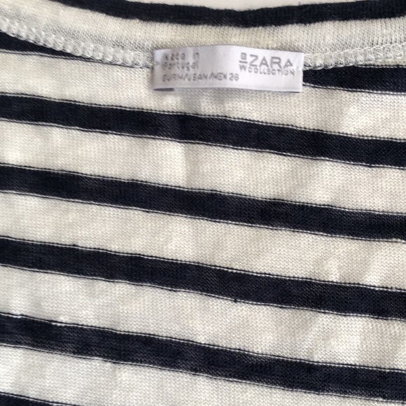 Zara White and Navy Blue Striped Short Sleeve V Neck Loose Fit Shirt Top… - Picture 3 of 5